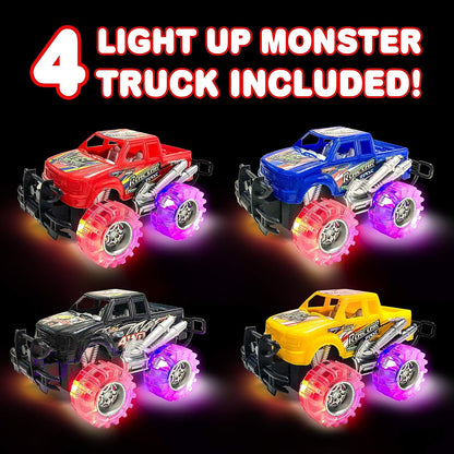 Light Up Monster Trucks for Boys and Girls, Toy Truck Set, Monster Trucks for Boys 3 4 5 6 7 8 Years Old, Toddler Monster Truck Toys, Light Up Trucks