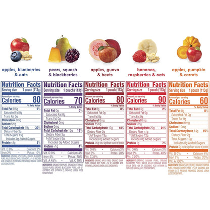 Happy Baby Organics Stage 2 Baby Food Pouches, Gluten Free, Vegan & Healthy Snack, Clearly Crafted Fruit & Veggie Puree, Fruit & Veggie Variety Pack, 4 Ounces (Pack of 10)