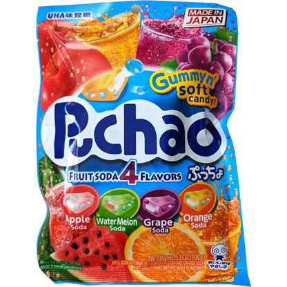 UHA mikakuto Puchao Soft Chewy Candy with Gummy Bits, 4 Fruit Soda Flavors with Apple, Watermelon, Grape, and Orange, 3.53 Oz