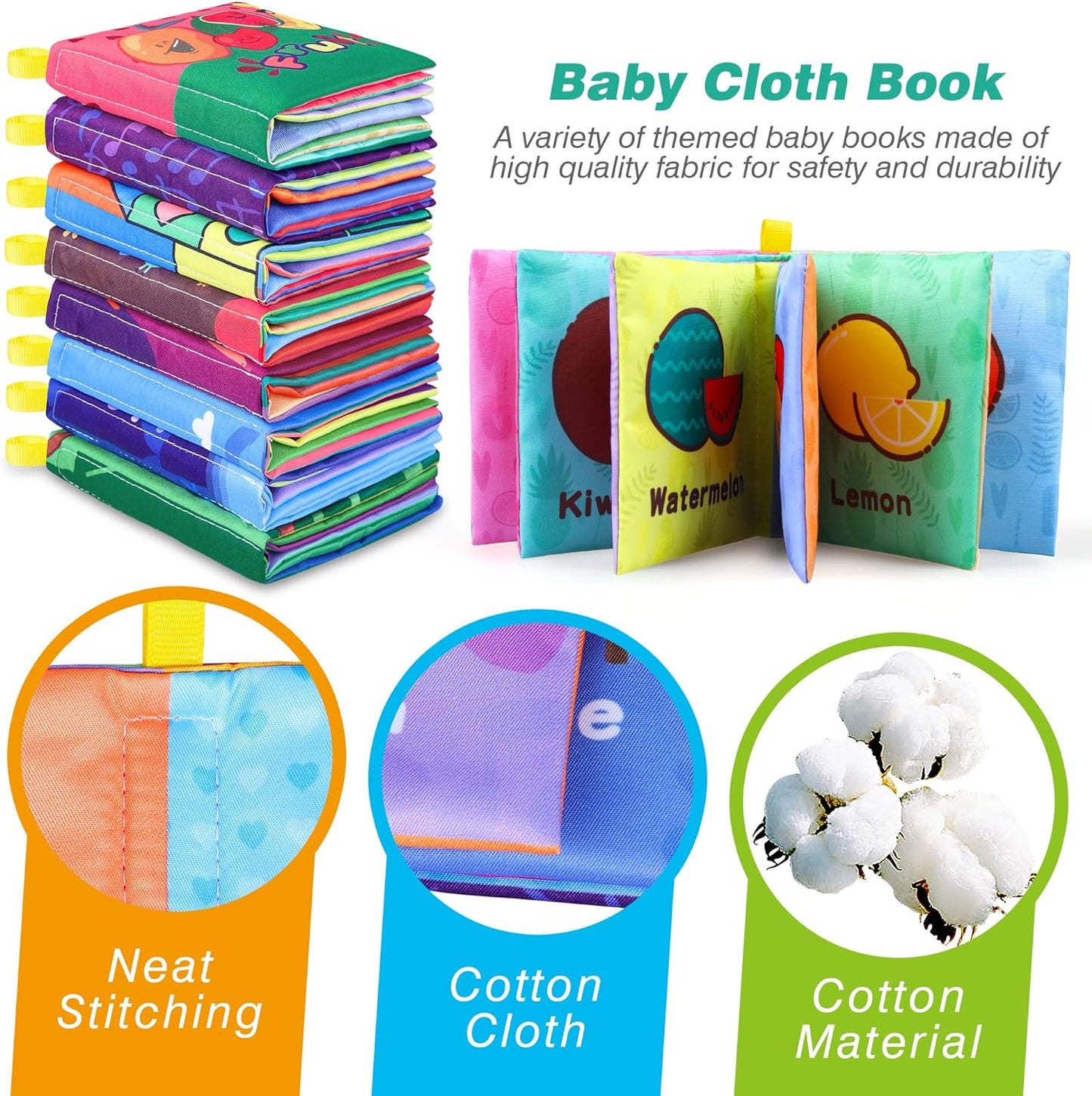 Baby Bath Books, Nontoxic Fabric Soft Baby Cloth Books, Early Education Toys, Waterproof Baby Books for Toddler, Infants Perfect Shower Toys, Kids Bath Toys Birthday Gift (Pack of 8)