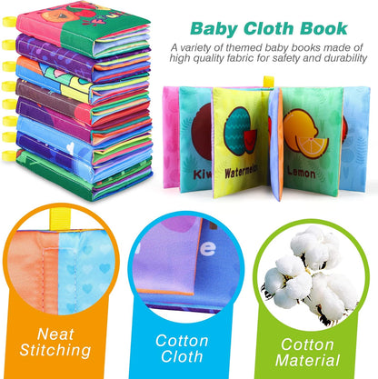 Baby Bath Books, Nontoxic Fabric Soft Baby Cloth Books, Early Education Toys, Waterproof Baby Books for Toddler, Infants Perfect Shower Toys, Kids Bath Toys Birthday Gift (Pack of 8)