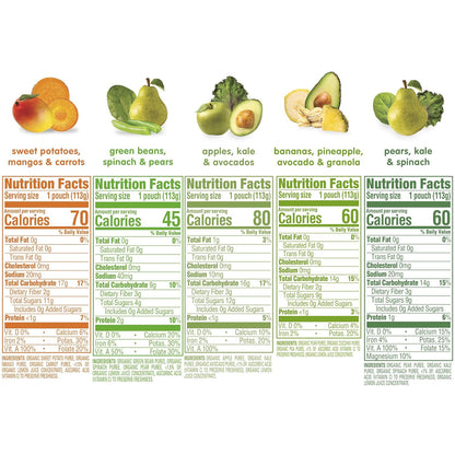 Happy Baby Organics Stage 2 Baby Food Pouches, Gluten Free, Vegan & Healthy Snack, Clearly Crafted Fruit & Veggie Puree, Fruit & Veggie Variety Pack, 4 Ounces (Pack of 10)