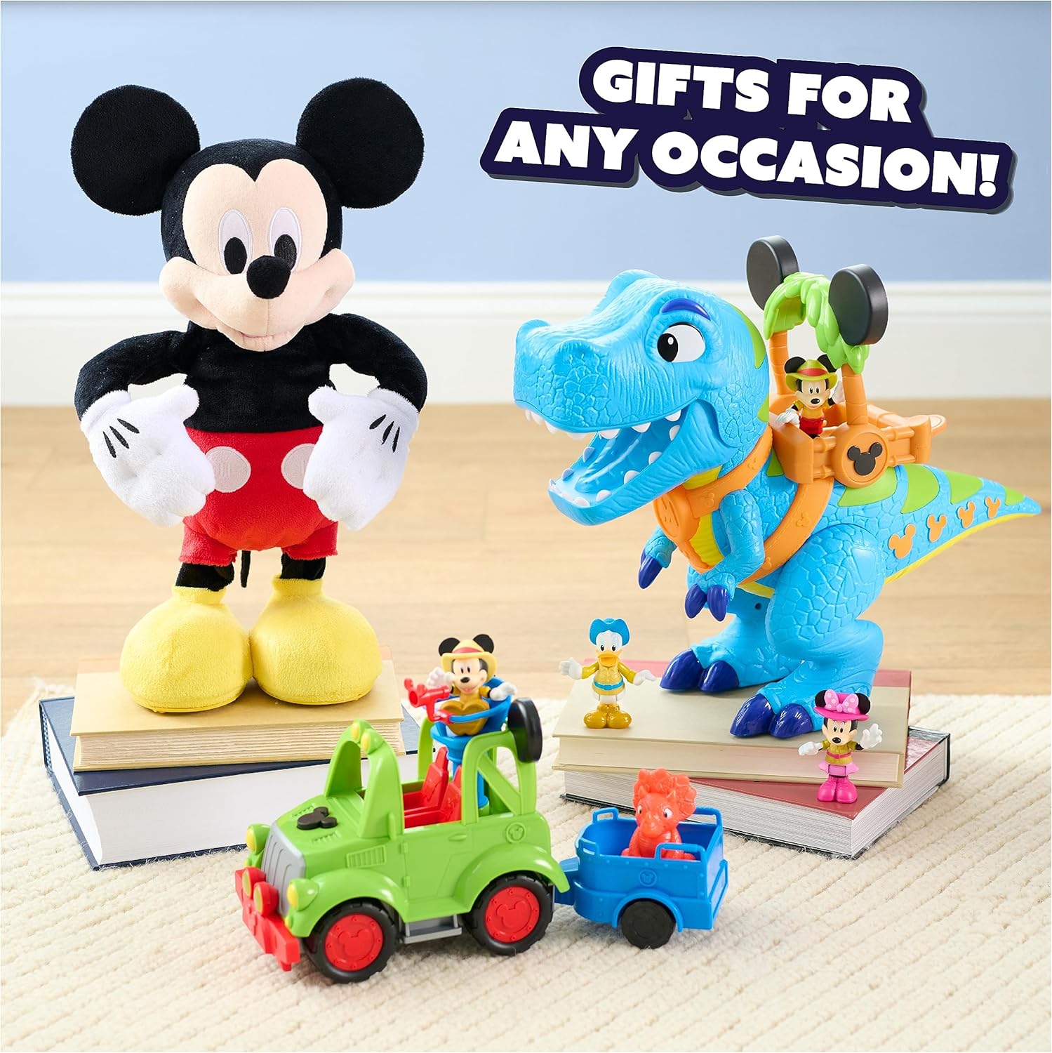 Disney Junior Mickey Mouse Funhouse Roarin' Safari Dino, 4-piece Figures and Playset, Dinosaur, Officially Licensed Kids Toys for Ages 3 Up