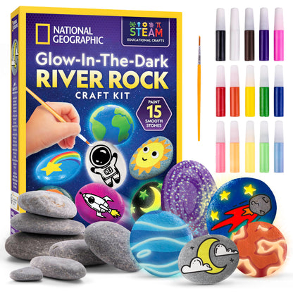 NATIONAL GEOGRAPHIC Glow in The Dark Rock Painting Kit - Arts & Crafts Kit for Kids, Decorate 15 River Rocks with 15 Paint Colors & More Art Supplies, Kids Craft, Kids Art Kit, Kids Activity Kit