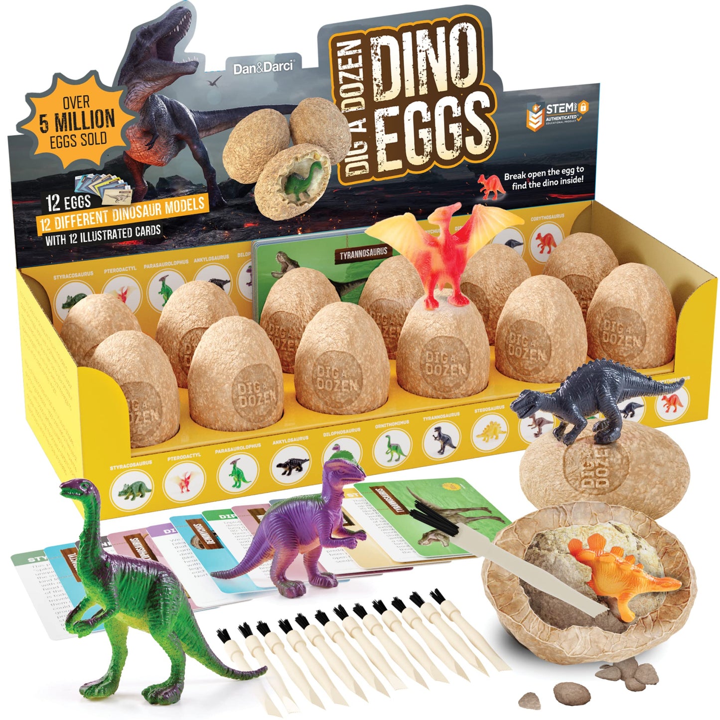 Dig a Dozen Dino Egg Dig Kit for Kids - Dinosaur Toys Gift 3-12 Year Old - 12 Eggs & Surprise Dinosaurs - Science STEM Activities - Educational Boy Toy Party Gifts for Boys & Girls Ages 3-5 4-7 5-7+