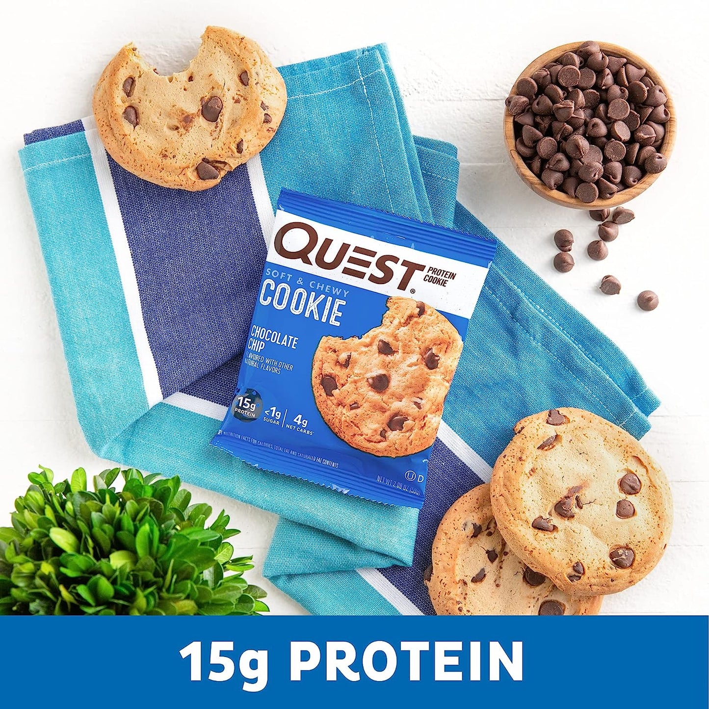 Quest Nutrition Chocolate Chip Protein Cookie; Keto Friendly; High Protein; Low Carb; 12 Count