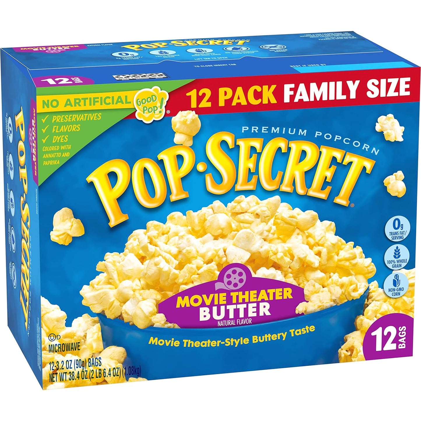 Pop Secret Microwave Popcorn, Movie Theater Butter, Flavor, 3 Oz Sharing Bags, 12 Ct