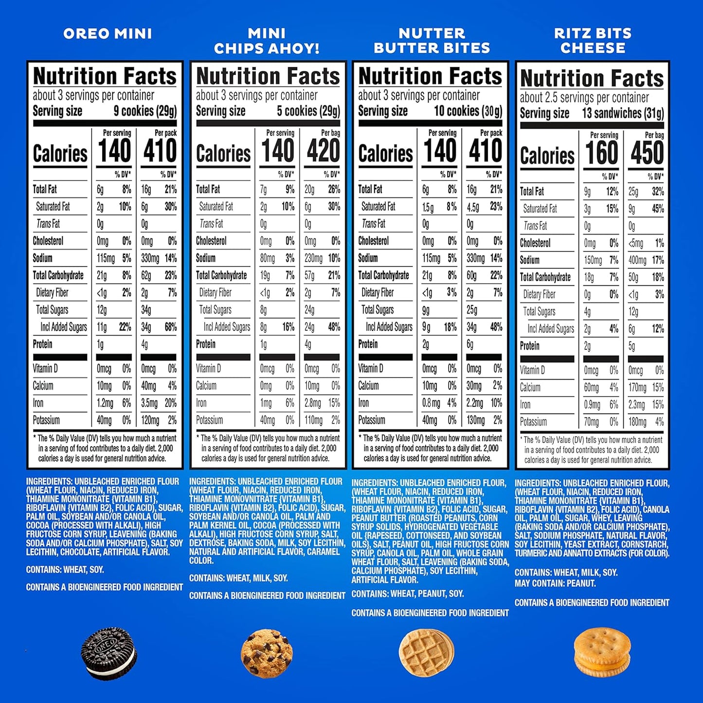 OREO Mini Cookies, CHIPS AHOY! Mini Cookies, Nutter Butter Bites & RITZ Bits Cheese Crackers Variety Pack, 15 Big Bags (assortment may vary)