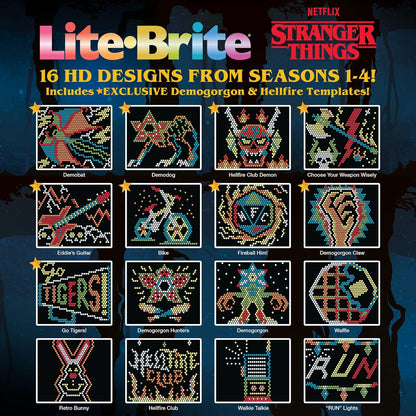 Lite-Brite Stranger Things Special Edition - Demogorgon Hunters - Amazon Exclusive - High-Definition Grid, 16 HD Templates, 900 Mini Pegs, Stickers, Branded Storage Pouch, Ages 14+