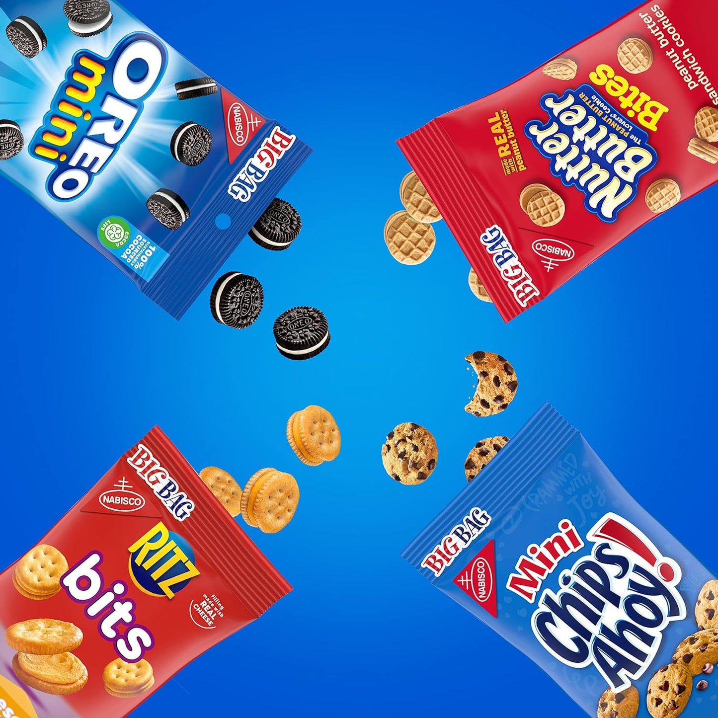 OREO Mini Cookies, CHIPS AHOY! Mini Cookies, Nutter Butter Bites & RITZ Bits Cheese Crackers Variety Pack, 15 Big Bags (assortment may vary)