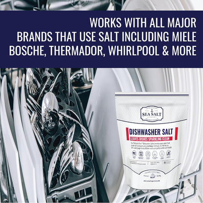 Dishwasher Salt - All-Natural Water Softener Salt for a Clean Finish - Compatible with Bosch, Miele, Thermador, Whirlpool Dishwashers and More - Food-Grade Coarse Sea Salt (5 lb Bag)