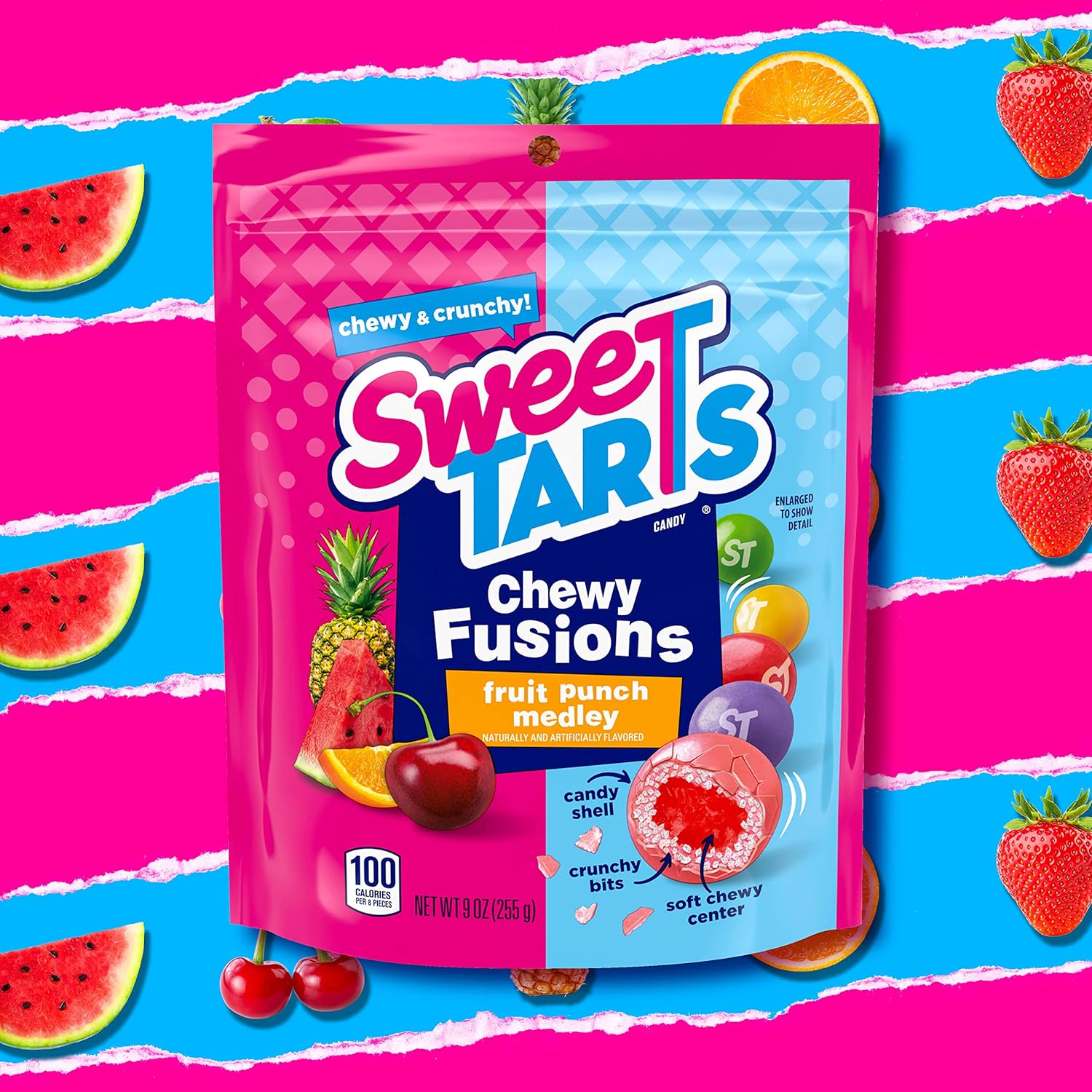 SweeTARTS Chewy Fusions Candy, Fruit Punch Medley, 9 ounce