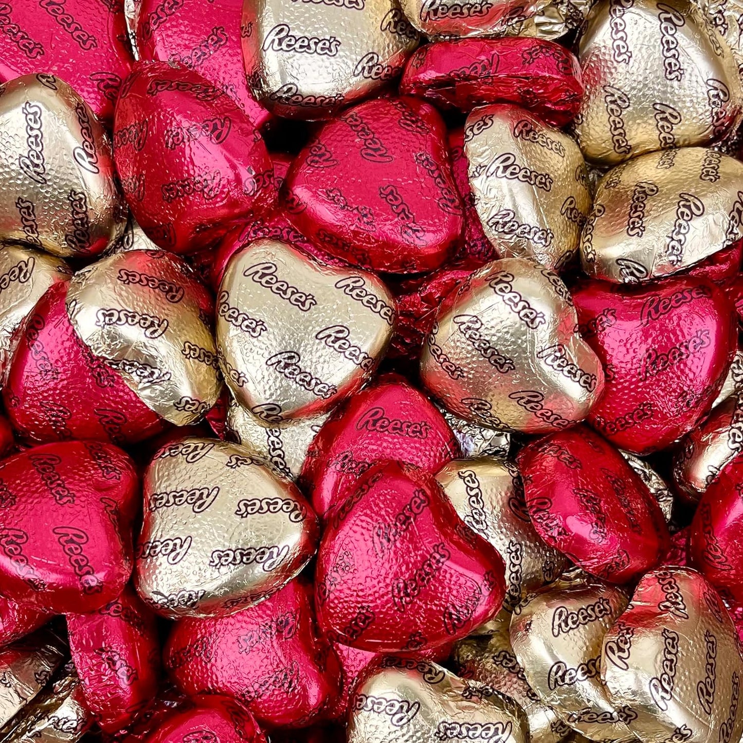 REESESValentines Day Milk Chocolate Peanut Butter Hearts 2LB Gold and Red Foils Individually Wrapped Bulk (2 Pounds)