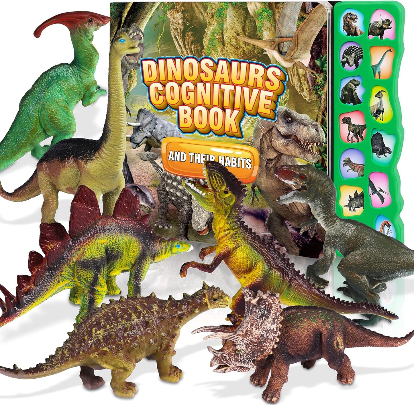 Dinosaur Toys,Dinosaur Sound Book with Pack of 12 Toy Figures,Realistic Roars,Interactive Perfect for Kids Dinosaurs Educational Toys for 3 4 5 6Year Old Boys&Girls