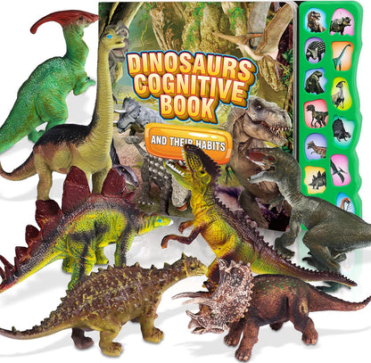 Dinosaur Toys,Dinosaur Sound Book with Pack of 12 Toy Figures,Realistic Roars,Interactive Perfect for Kids Dinosaurs Educational Toys for 3 4 5 6Year Old Boys&Girls