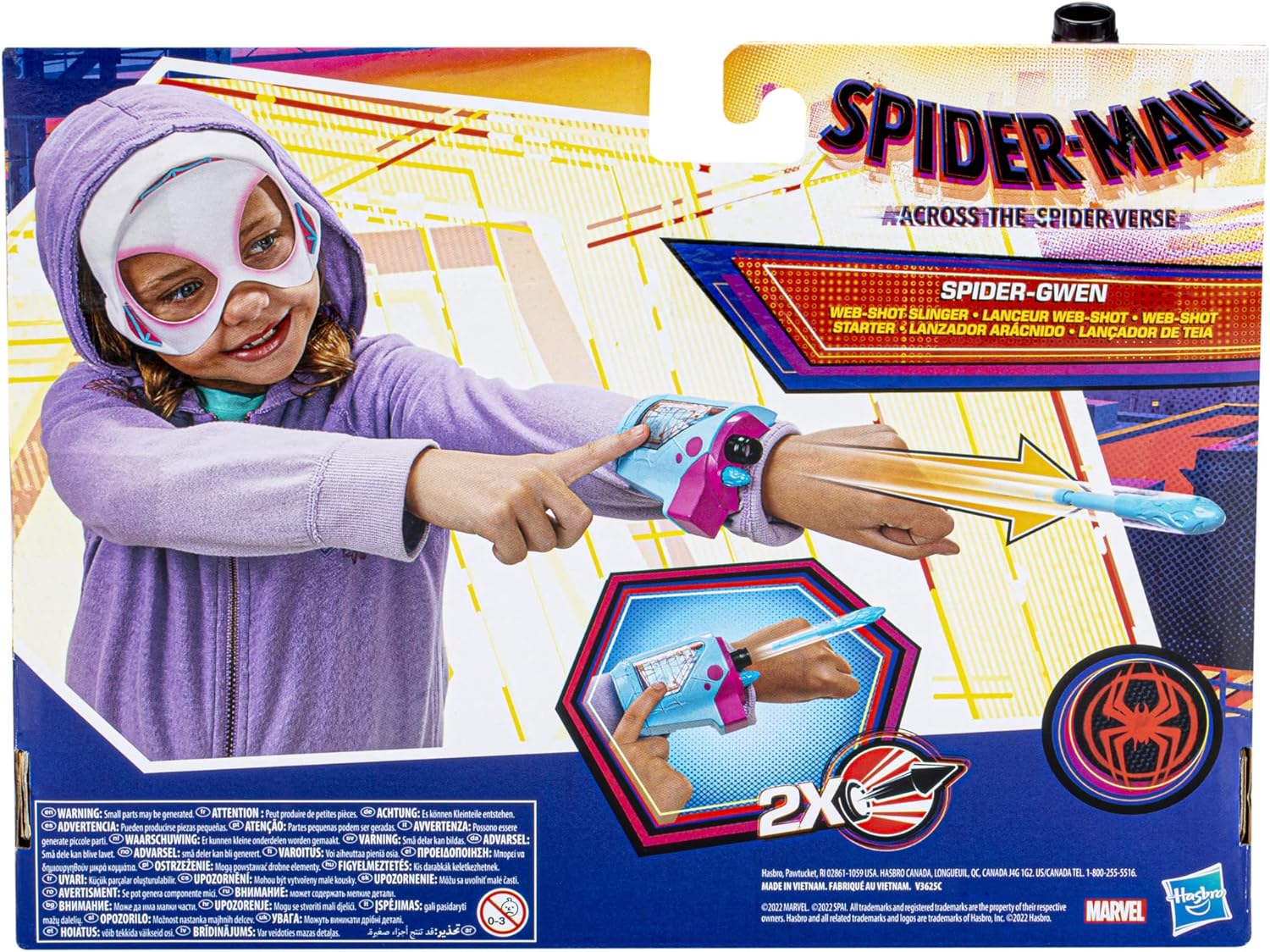 Marvel Spider-Man: Across The Spider-Verse Spider-Gwen Web-Shot Slinger Mask and Blaster Set, Spider-Man Web Shooter Toy, Super Hero Toys for 5 Year Old Girls and Boys and Up
