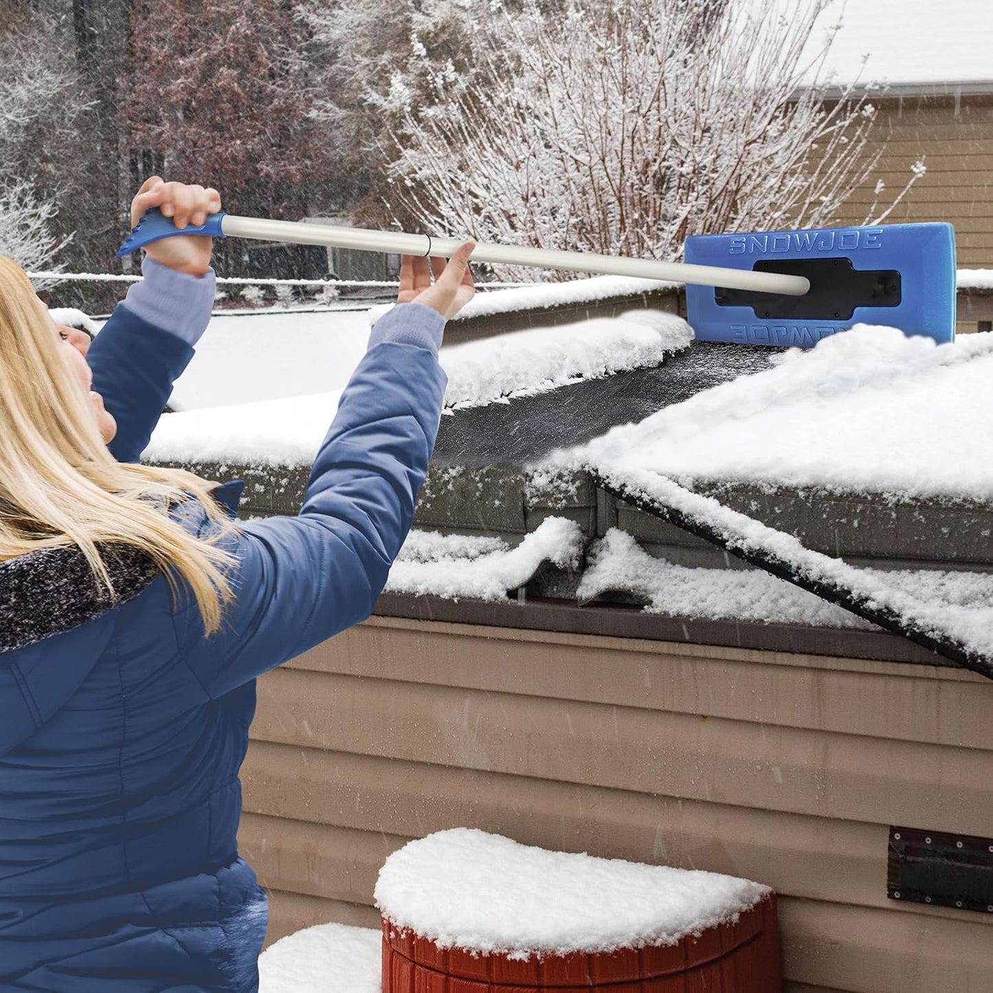 Snow Joe SJBLZD The Original 2-In-1 Telescoping Snow Broom + Ice Scraper w/18-Inch No-Scratch Foam Head, Closed Cell Foam for No Water Absorption, Blue