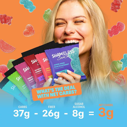 Shameless Snacks - Healthy Low Calorie Snacks, Low Carb Keto Gummies (Gluten Free Candy) - 6 Pack Super Variety Pack