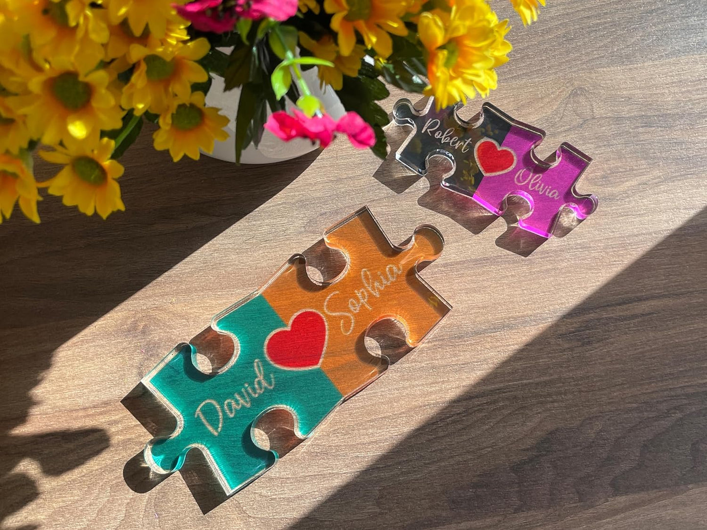 Personalized Puzzle Name Sign for Couples, Valentines Day Gifts for Her Him, 0.45in Thick Acrylic - Love Is The Piece That Holds Us Together, Personalized Romantic Gifts for Her