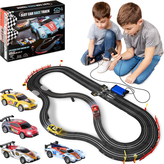 Atlasonix Slot Car Race Tracks Sets - Slot Cars, Electric Race Tracks & Accessories Electric Race Car Track, Dual Electric Race Track for Girls & Boys Age 8-12, 1:43 Scale