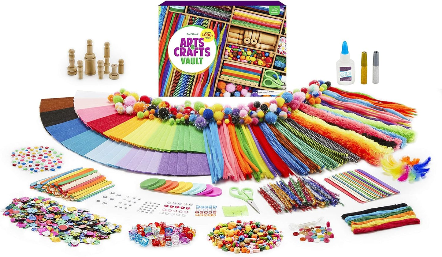 Arts and Crafts Vault - 1000+ Piece Craft Supplies Kit Library in a Box for Kids Ages 4 5 6 7 8 9 10 11 & 12 Year Old Girls & Boys - Crafting Set Kits - Gift Ideas for Kids Art Project Activity Gifts