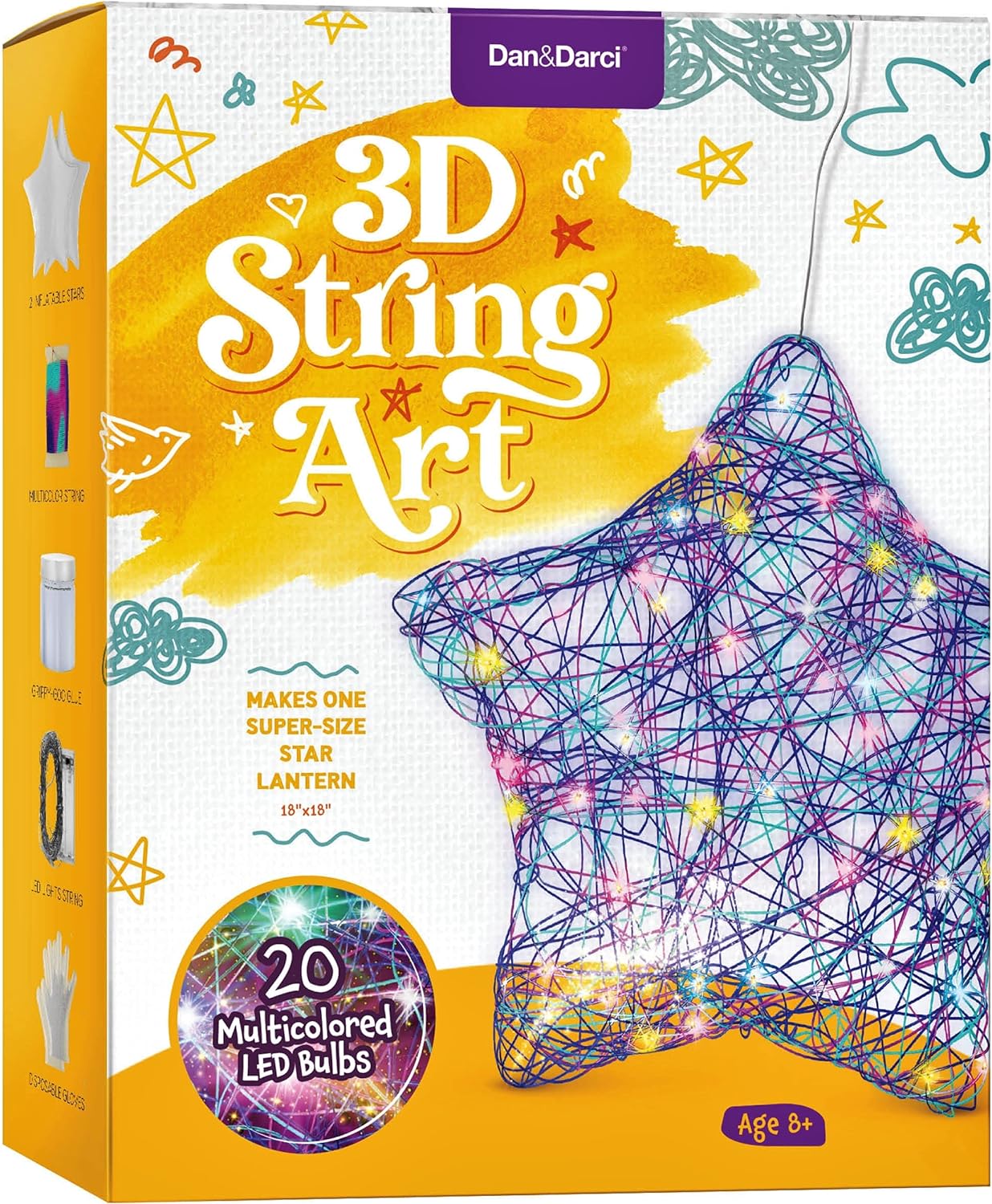 3D Light-up String Art Kit for Kids - Star Lantern Making Kit w/ 20 LEDs - Kids Gifts - Crafts Set for Girls and Boys Ages 8-12 Kid - DIY Arts & Craft Kits for Age 8, 9, 10, 11, 12 Year Old Girl Gift