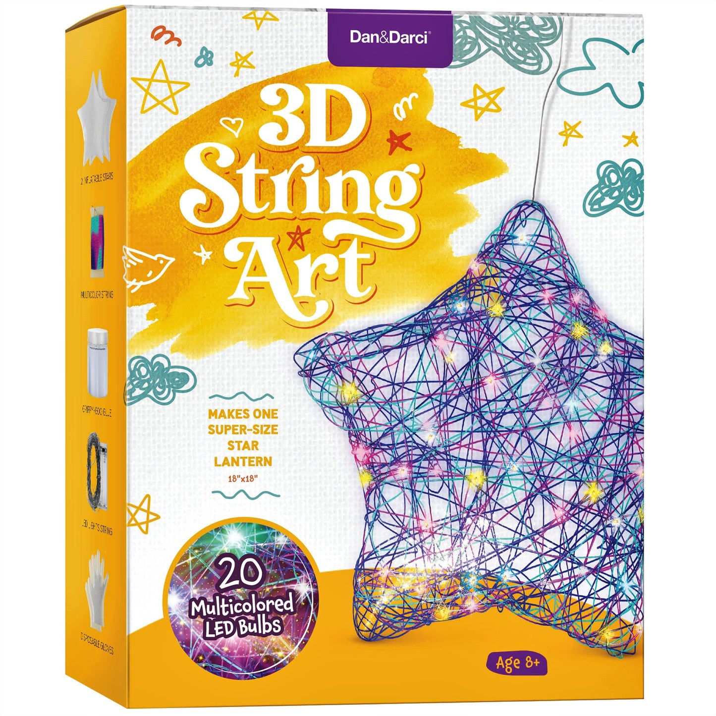 Dan&Darci 3D Light Up String Art Kit for Kids - Star Lantern Making Kit w/ 20 LEDs - Kids Gifts - Crafts Set for Girls and Boys Ages 8-12 Kid - Kits for Age 8, 9, 10, 11, 12 Year Old Girl Gift (New)