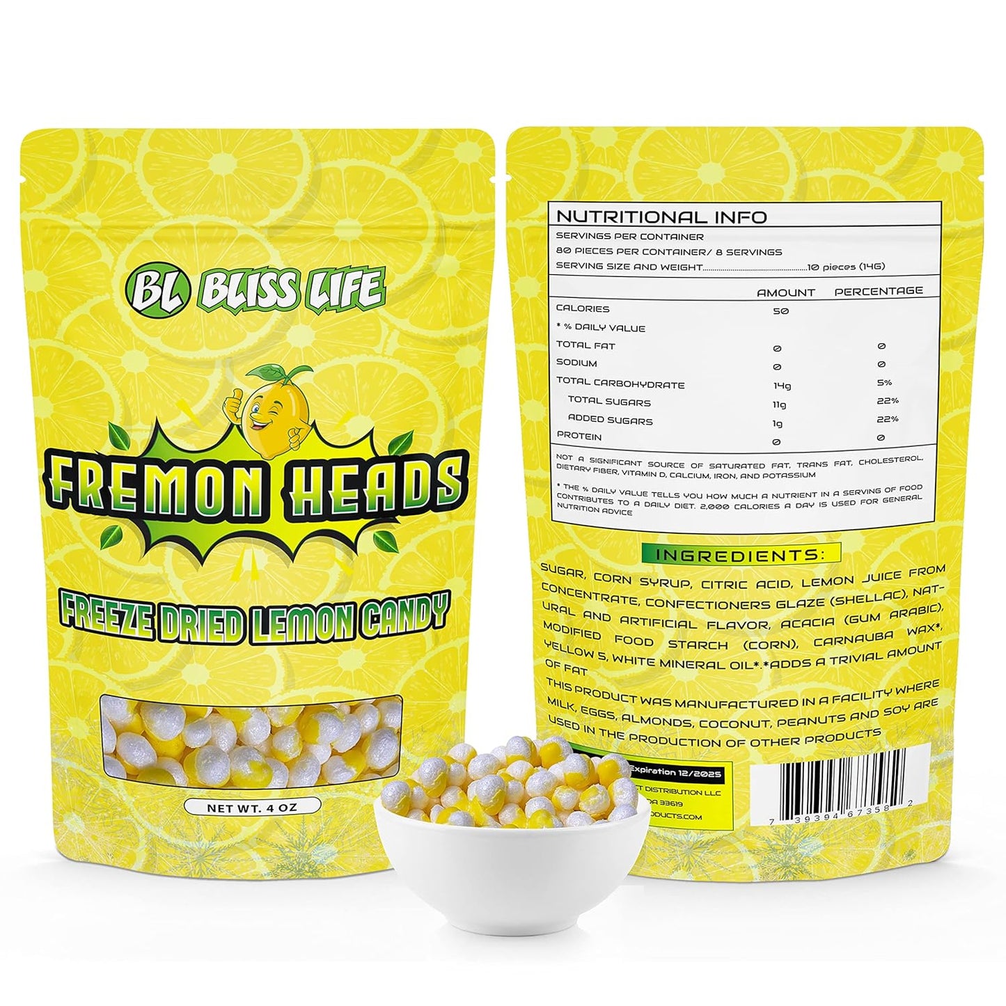 Fremon Heads Freeze Dried Lemon Sour Candy - 4 oz Package, Unique Novelty for TikTok Trends and ASMR, World's Most Sour Candy Challenge