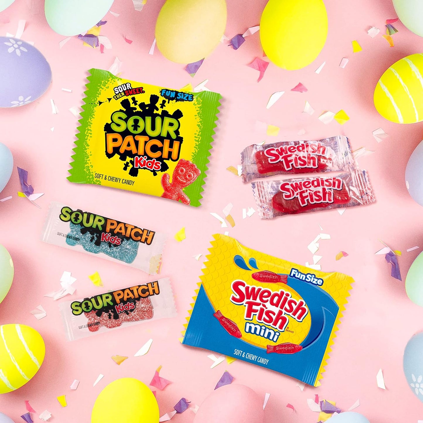 Sour Patch Kids, Sour Patch Kids Big Kids, Swedish Fish and Swedish Fish Mini Soft & Chewy Easter Candy Variety Pack, 140 Snack Packs