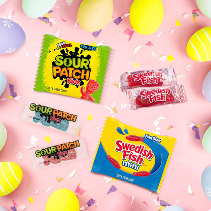 Sour Patch Kids, Sour Patch Kids Big Kids, Swedish Fish and Swedish Fish Mini Soft & Chewy Easter Candy Variety Pack, 140 Snack Packs