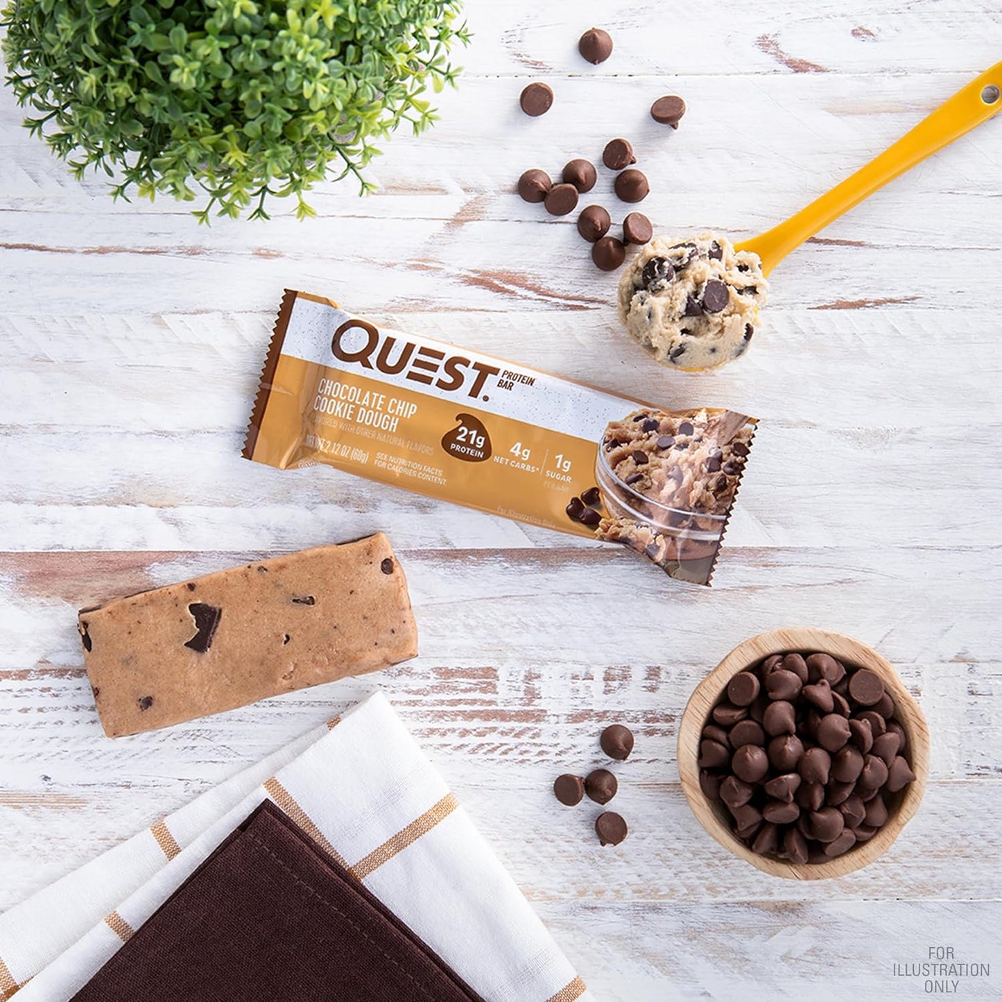 Quest Nutrition Chocolate Chip Cookie Dough Protein Bars, High Protein, Low Carb, Gluten Free, Keto Friendly, 12 Count