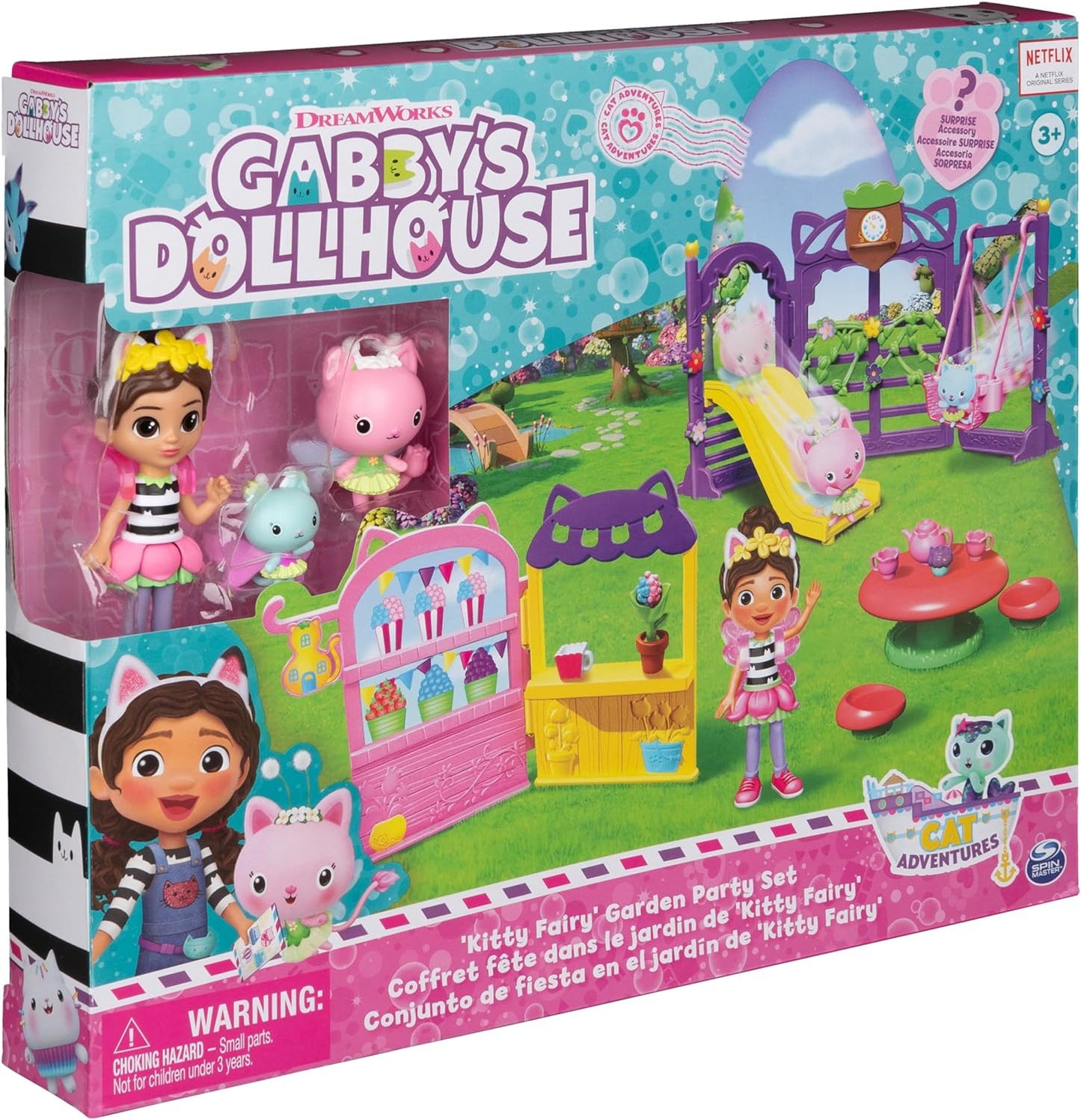 Gabby’s Dollhouse, Kitty Fairy Garden Party, 18-Piece Playset with 3 Toy Figures, Surprise Toys & Dollhouse Accessories, Kids Toys for Girls & Boys 3+