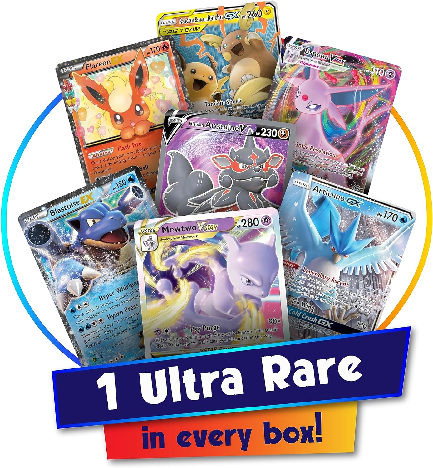 Ultra Rare Starter Bundle | 100+ Authentic Cards | 1x Ultra Rare Guaranteed | Legendary, VSTAR, VMAX, V, GX, or EX | Plus Bonus 10x Holos or Rares | GG Deck Box Compatible with Cards