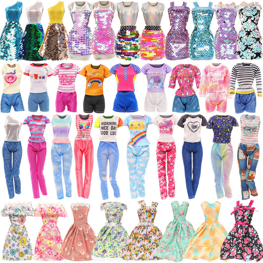 BARWA 10 Sets Doll Clothes Including 3 Sequins Dresses 3 Fashion Floral Dresses 4 Casual Outfits Tops and Pants for 11.5 inch Girl Dolls…