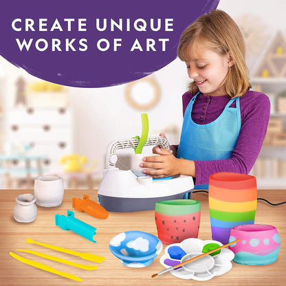 NATIONAL GEOGRAPHIC Pottery Wheel for Kids – Complete Kit for Beginners, Plug-In Motor, 2 lbs. Air Dry Clay, Sculpting Clay Tools, Apron, Patented Design, Craft Kit (Amazon Exclusive)