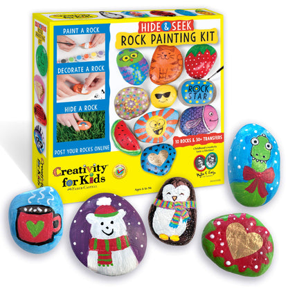 Creativity For Kids Hide and Seek Rock Painting Kit - Arts and Crafts for Kids Ages 6-8+, Gifts for Kids, Craft Kit with 10 Rocks and Waterproof Paint, Small