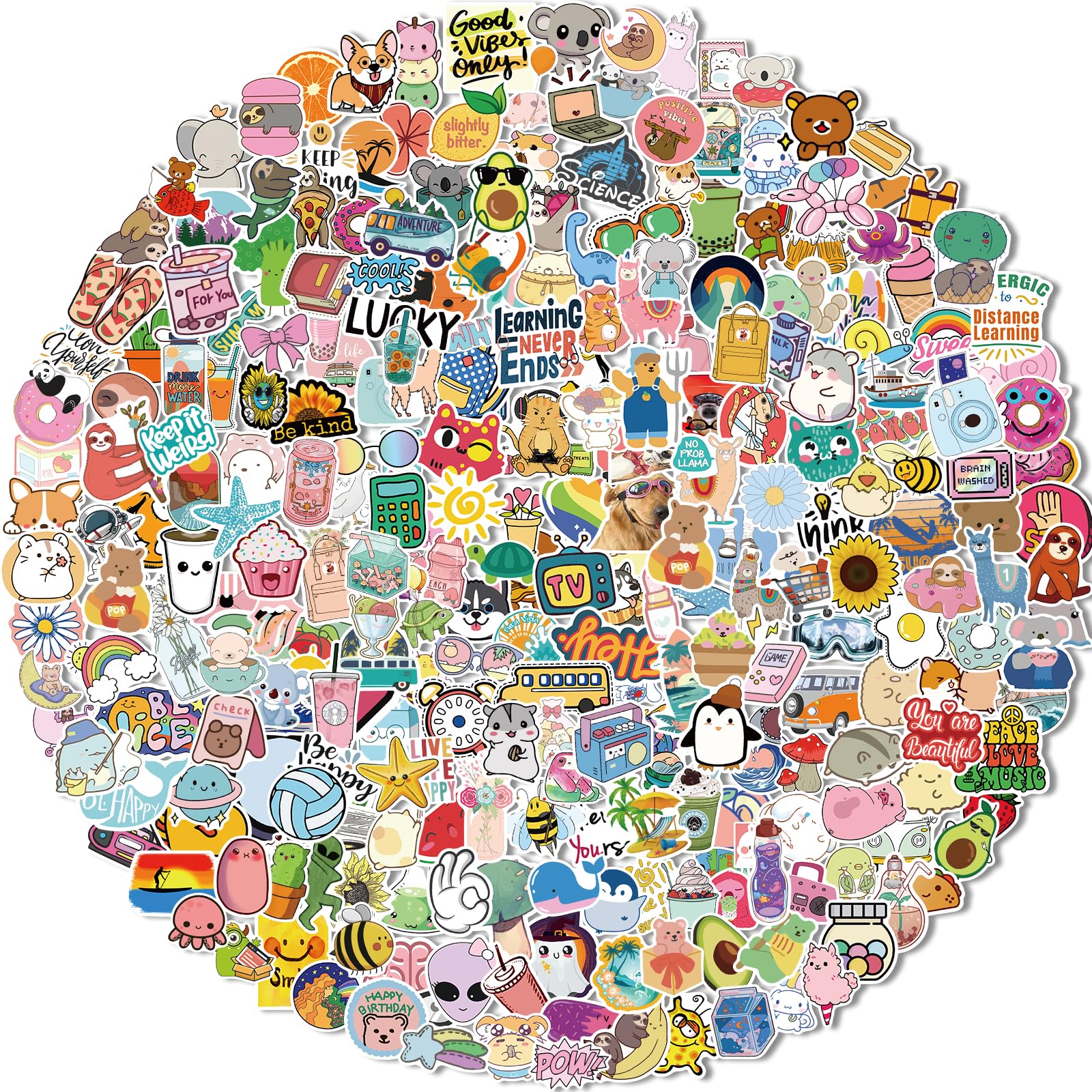 300 PCS Water Bottle Stickers for Kids Teens, Vinyl Vsco Waterproof Cute Aesthetic Stickers, Hydroflask Laptop Phone Skateboard Stickers for Teens Girls Kids, Sticker Packs