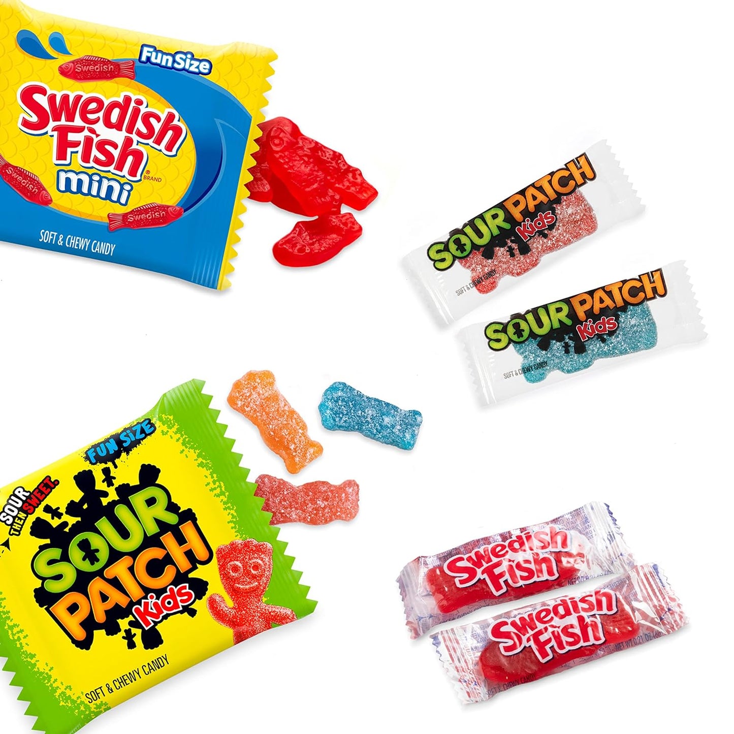 Sour Patch Kids, Sour Patch Kids Big Kids, Swedish Fish and Swedish Fish Mini Soft & Chewy Easter Candy Variety Pack, 140 Snack Packs