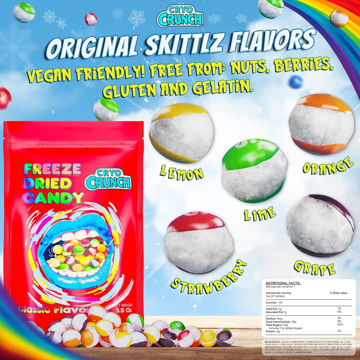 Freeze Dried Candy Rainbow Original (3.5oz-7oz-16oz) By CRYO CRUNCH - Candy Freeze Dried US Made Freeze Dry Candy Freeze Dried Candy Cheap Dry Freeze Candy Free Dry Candy Dehydrated Candy