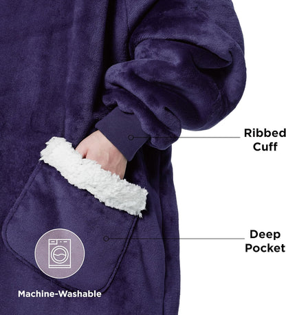 Bedsure Wearable Blanket Hoodie with Sleeves - Sherpa Hooded Blanket Adult as Warm Gifts for Mom Women Girlfriend Men, Winter Sweatshirt Blanket with Giant Pocket Purple (Standard, Ultra Violet)