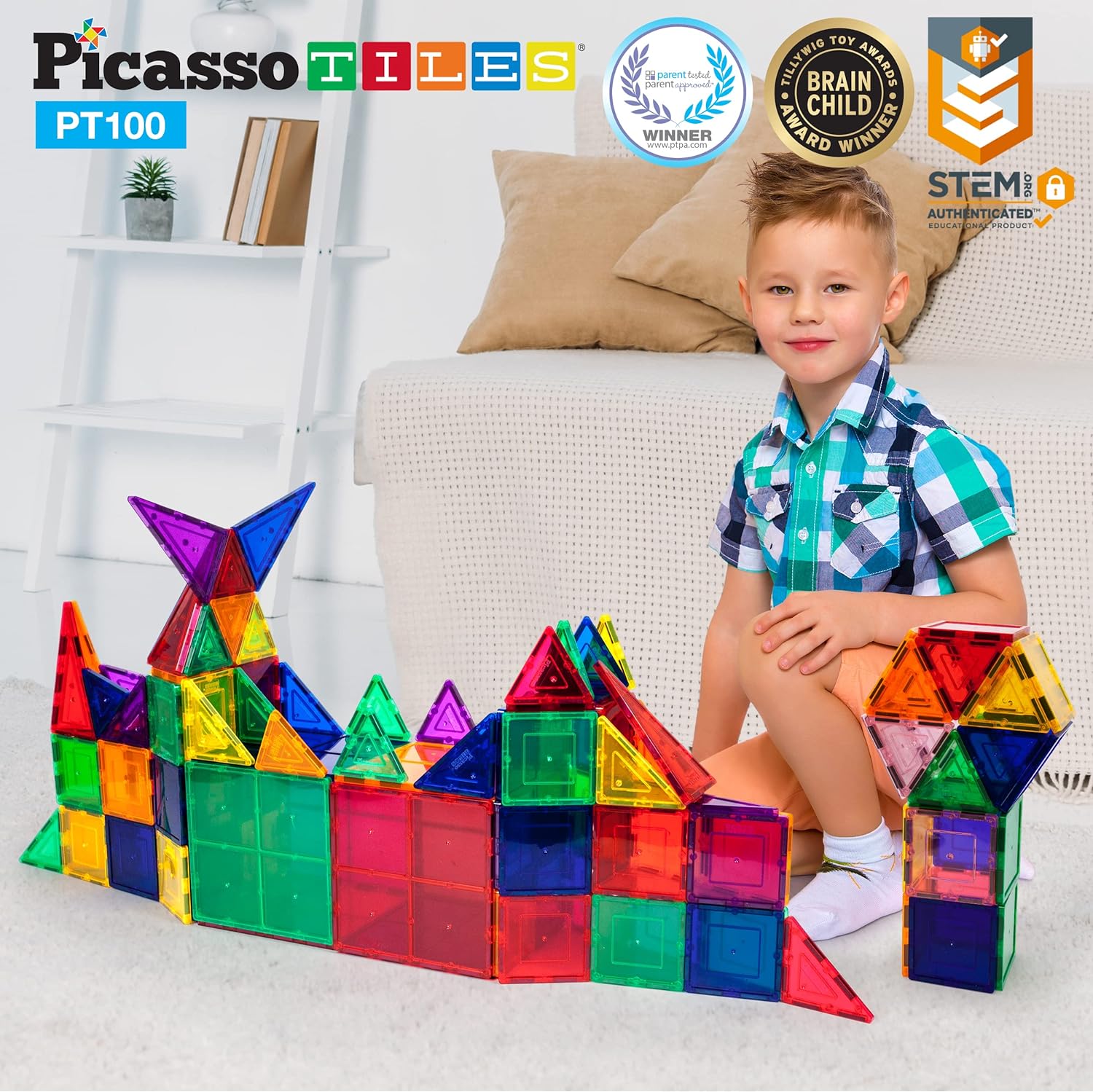 PicassoTiles 100 Piece Set 100pcs Magnet Building Tiles Clear Magnetic 3D Blocks Construction Playboards, Creativity Beyond Imagination, Inspirational, Recreational, Educational Conventional