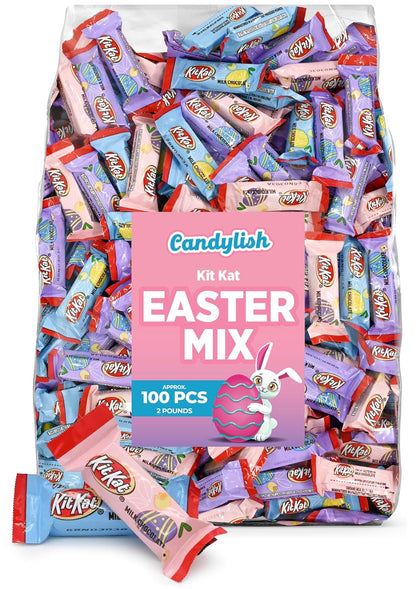 Kit Kat Mini Easter Candy - 2lb Bulk Bag, Approx. 100 Individually Wrapped, Pastel-Colored Crispy Wafers in Milk Chocolate, Ideal for Baskets, Egg Hunts, and Spring Celebrations