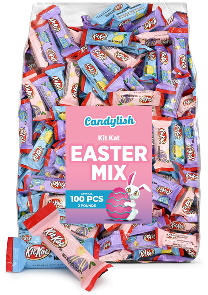 Kit Kat Mini Easter Candy - 2lb Bulk Bag, Approx. 100 Individually Wrapped, Pastel-Colored Crispy Wafers in Milk Chocolate, Ideal for Baskets, Egg Hunts, and Spring Celebrations