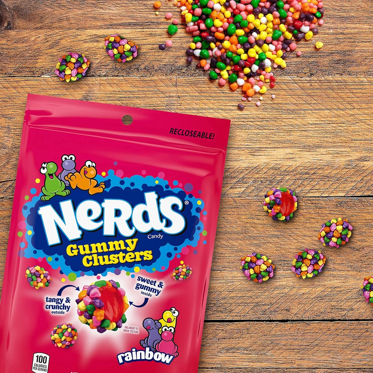 Nerds Gummy Clusters Candy, Rainbow, Resealable 8 Ounce Bag.