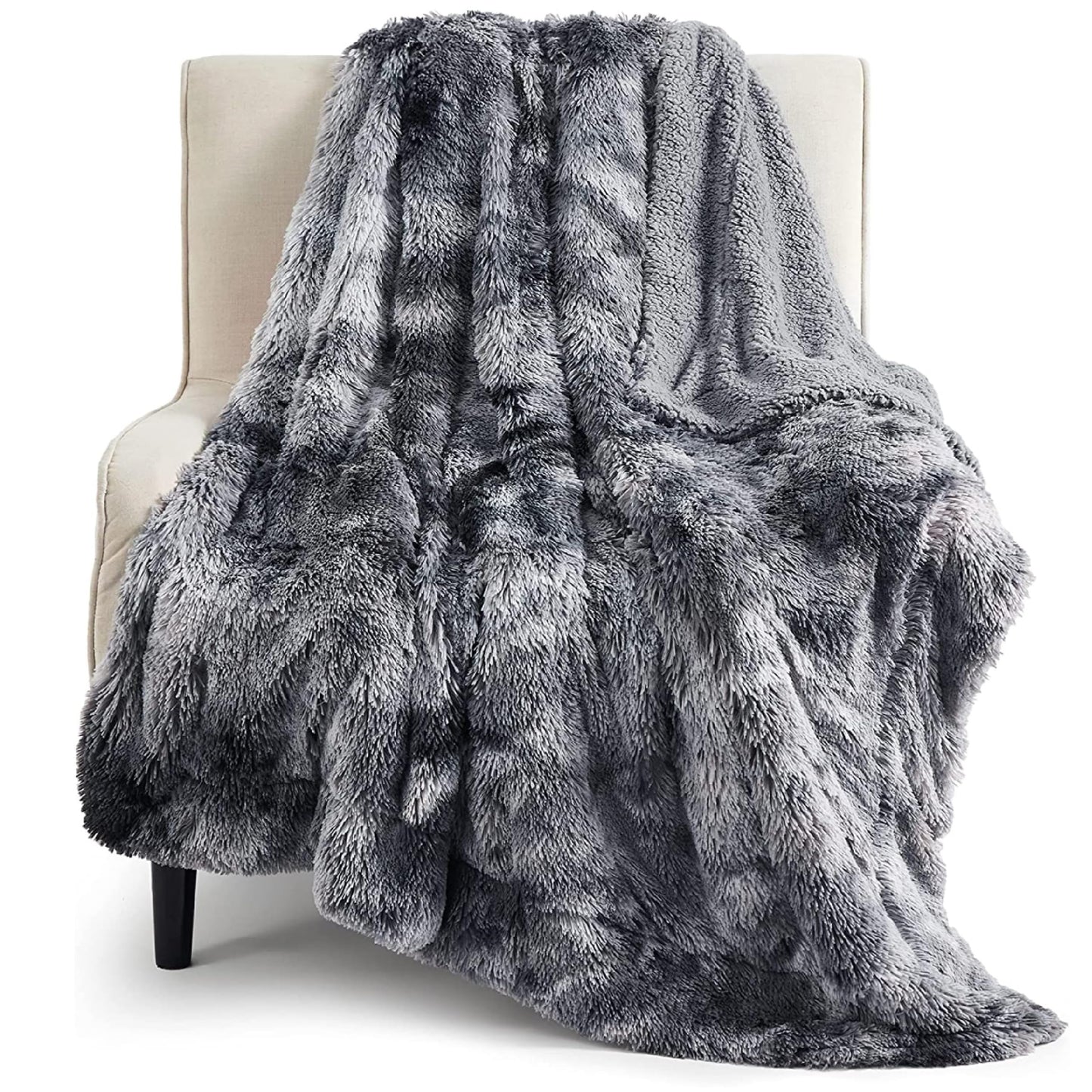 Bedsure Soft Fuzzy Faux Fur Throw Blanket Grey – Cozy, Fluffy, Plush Sherpa Fleece Blanket, Furry, Shaggy Blanket for Couch, Bed, Sofa, Thick Warm Blankets for Women, 50x60 Inches, 640 GSM