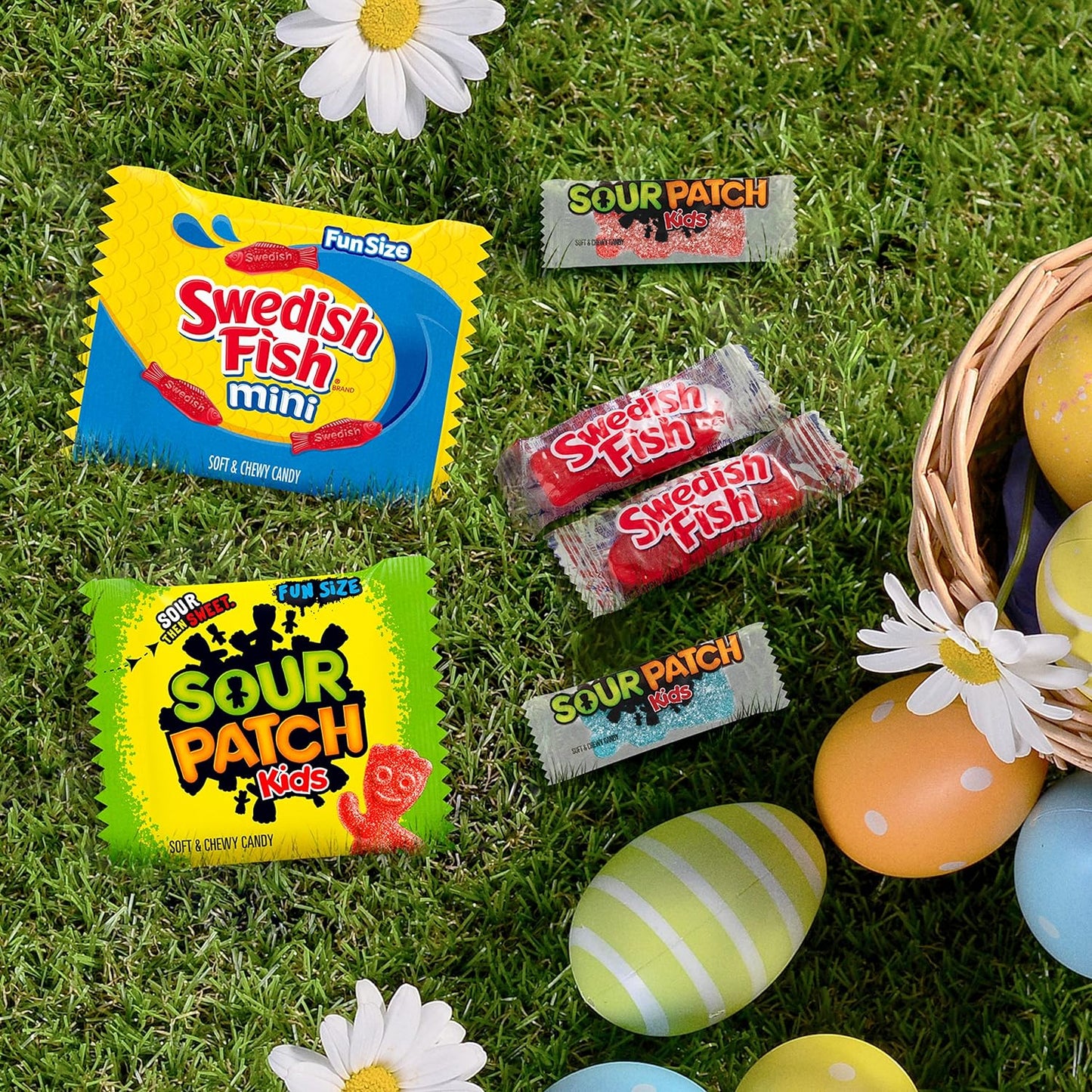 Sour Patch Kids, Sour Patch Kids Big Kids, Swedish Fish and Swedish Fish Mini Soft & Chewy Easter Candy Variety Pack, 140 Snack Packs